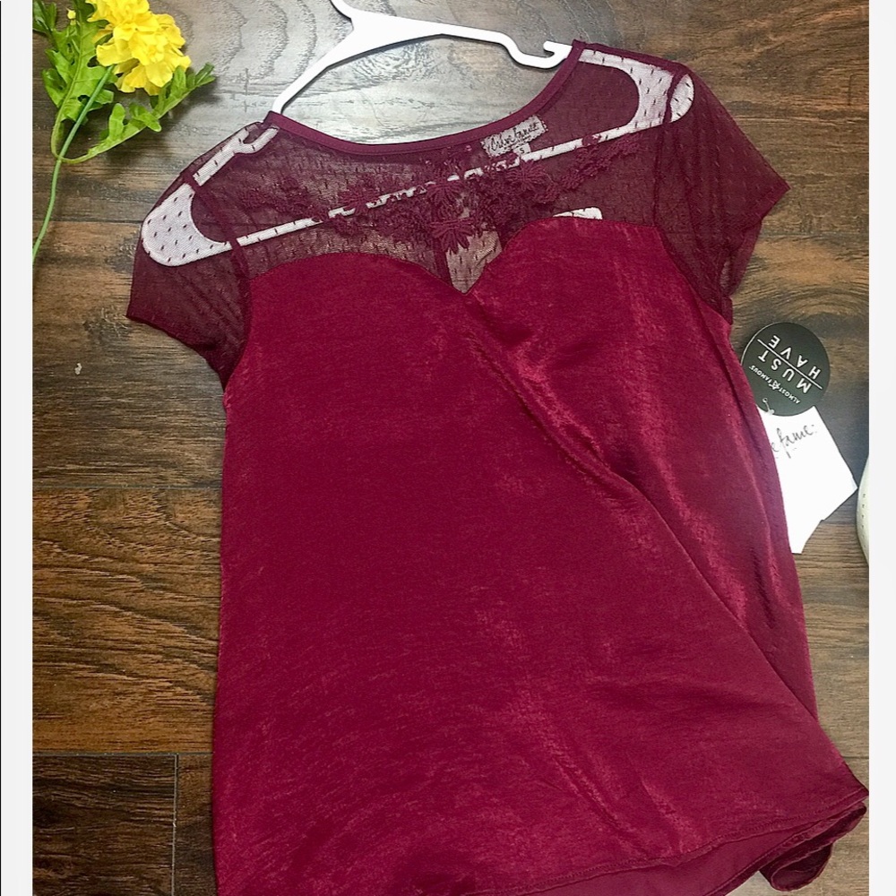NWT Silky Lace Mesh Top Blouse S